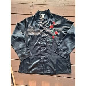 Inner Most Satin Kimono Black Rose Pajama top Set L